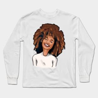 Kinky Curly Golden Afro with a Smile Long Sleeve T-Shirt